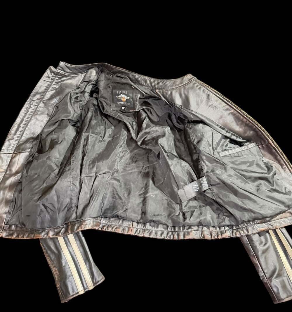 Harley-Davidson Women's Genuine Motor-clothes Leather Jacket w Racing Stripes - Picture 7 of 8